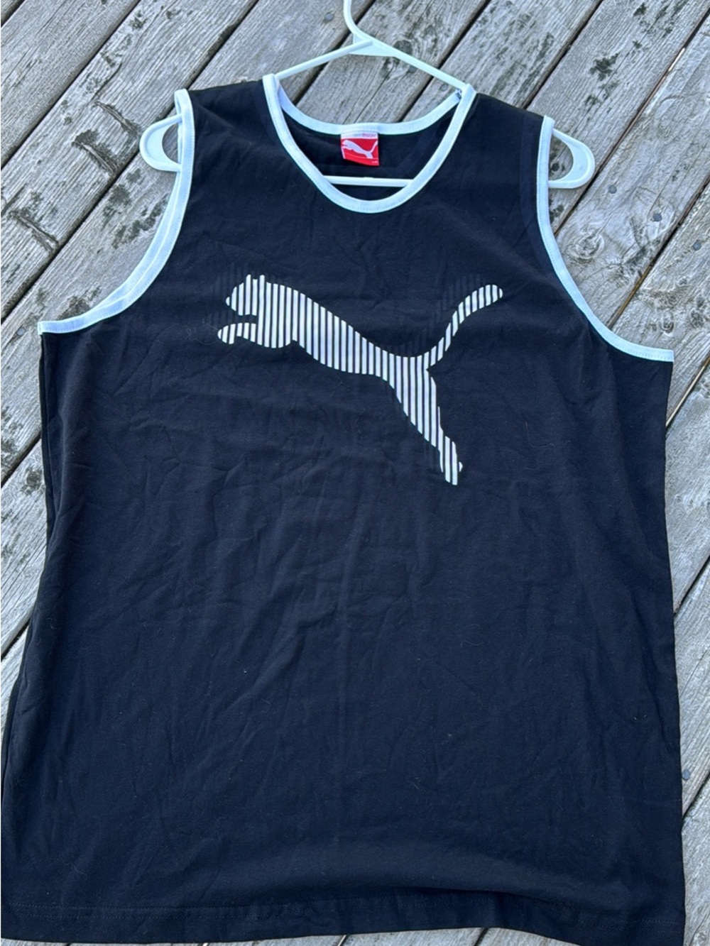 Puma Black Tank with white Trim and Striped Logo